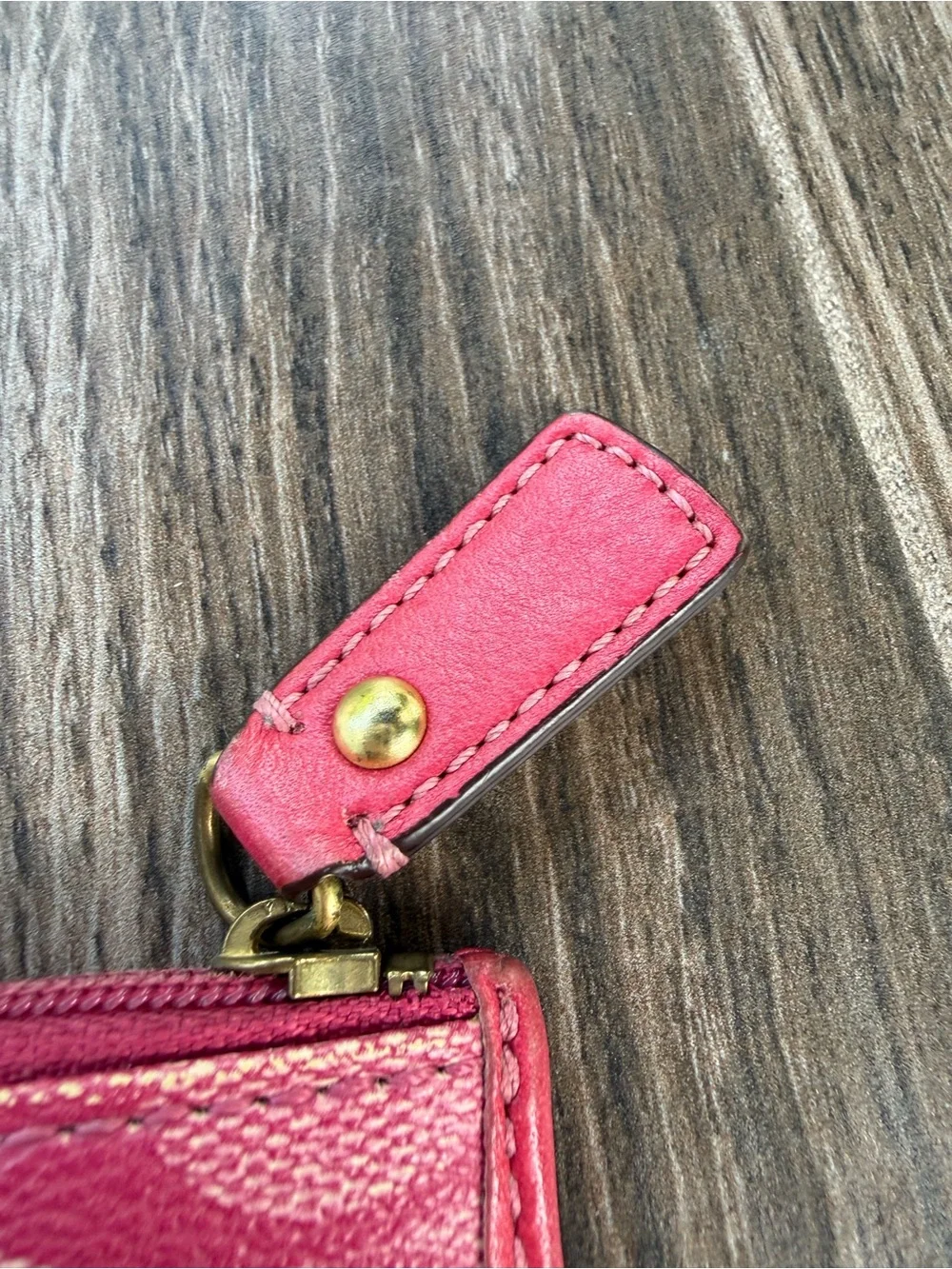 Coach Pink Signature Stripe Key & Card Holder Wallet